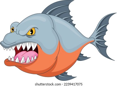 piranha fish cartoon on white background