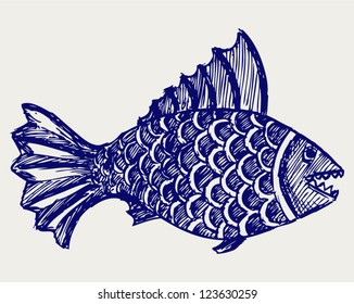 Piranha fish. Doodle style