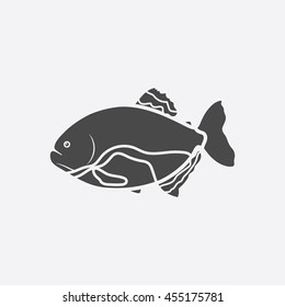 Piranha fish icon black. Singe aquarium fish icon from the sea,ocean life collection.