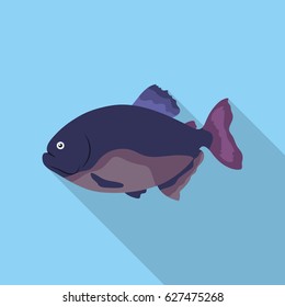 Piranha fish icon flat. Singe aquarium fish icon from the sea,ocean life flat.