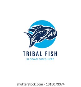 Piranha fish logo design template with circle on the back fish object isolated on white background. 