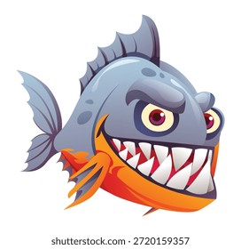 Piranha Fisch mit scharfen Zähnen und breitem Grinsen. Vektorgrafik