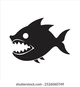 Piranha peixe Silhueta na ilustração vetorial com fundo branco