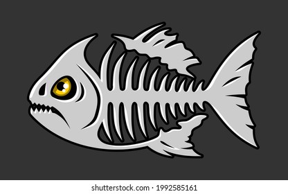 Piranha fish skeleton on dark background in vector EPS8