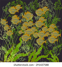 Piranha fish underwater theme background vector illustration