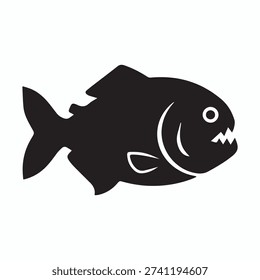 Piranha fish vector icon, aggressive fish silhouette with sharp teeth, predator fish logo design.