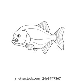 Piranha. Fish. Vector illustration. Coloring.