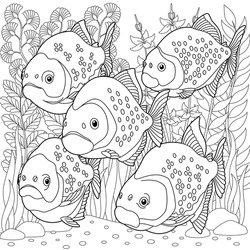 Piranha Fishes Coloring Page. Underwater Colouring Design.