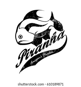 Piranha grunge effect vector design. Premium quality superior logo concept. Dangerous fish emblem.