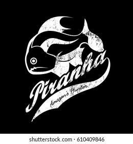 Piranha grunge effect vector design. Premium quality superior logo concept. Dangerous fish emblem.