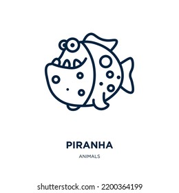 piranha icon from animals collection. Thin linear piranha, animal, fish outline icon isolated on white background. Line vector piranha sign, symbol for web and mobile