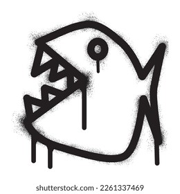 Piranha icon graffiti with black spray paint