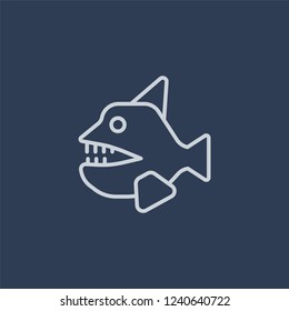 Piranha icon. Trendy flat vector line Piranha icon on dark blue background from animals  collection. 