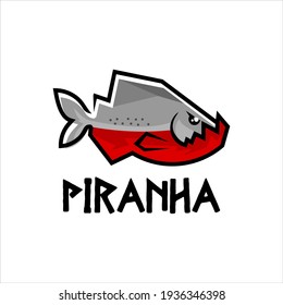 Piranha Logo Design Cartoon Fish Vector, and Graphic Element or Wildlife Fauna Icon Inspiration