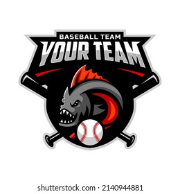 Piranha mascot for baseball team logo. Vector illustration.	
