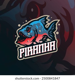 Piranha mascot logo design vector with modern illustration concept style for badge, emblem and t shirt printing. Angry piranha illustration for sport and esport team.