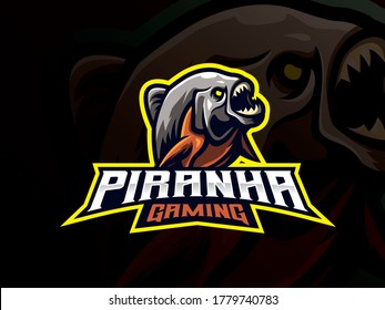 Piranha mascot sport logo design. Predator animal mascot vector illustration logo. Wild piranha amazon predator mascot, Emblem design for esports team. Vector illustration