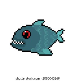 Piranha pixel art. freshwater fish pixelated. 8 bit vector illustration