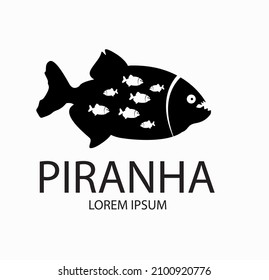 piranha school silhouette vector logo concept 