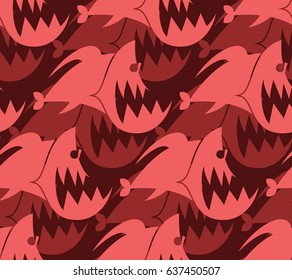Piranha seamless pattern. Marine Predator fish Amazon texture. Toothy river animal background