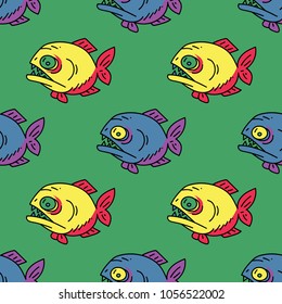 Piranha seamless pattern. Original design for print or digital media.