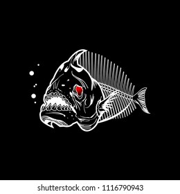 piranha skeleton black art vector