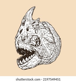 piranha skull head vector illustration
