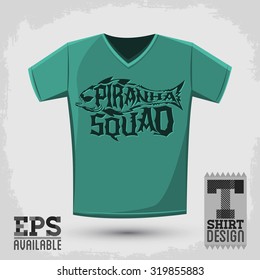 Piranha Squad - vector emblem t-shirt print template, silkscreen vector lettering design