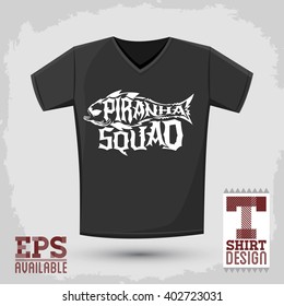 Piranha Squad - vector emblem t-shirt print template, silkscreen vector lettering design