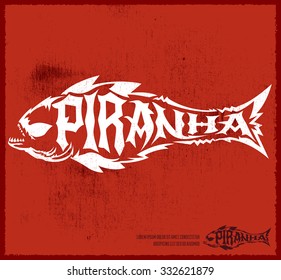Piranha vector lettering with the shape of a fish - hardcore emblem

