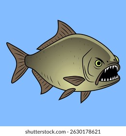 Piranha, watercolor illustration, isolated on a blue background.