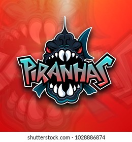 Piranhas emblem logo for sports team, modern badge mascot design isolated on atmospheric background