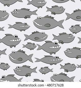 Piranhas seamless pattern on blue background.