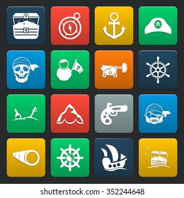 pirate 16 icons universal set for web and mobile flat