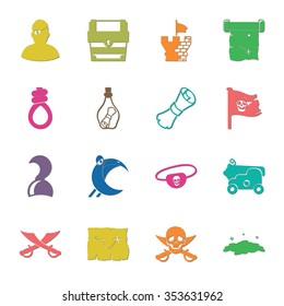 pirate 16 icons universal set for web and mobile flat