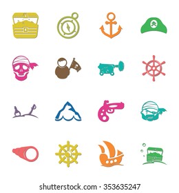 pirate 16 icons universal set for web and mobile flat