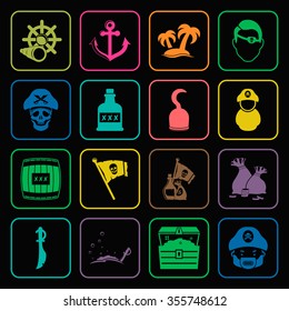 pirate 16 icons universal set for web and mobile flat