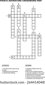 Pirata Aventura Crossword Mapa Grid Pistas Thai Festival Songkran texto de quebra-cabeça