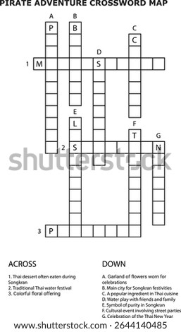 Pirate Adventure Crossword Map Grid Clues Thai Festival Songkran puzzle text
