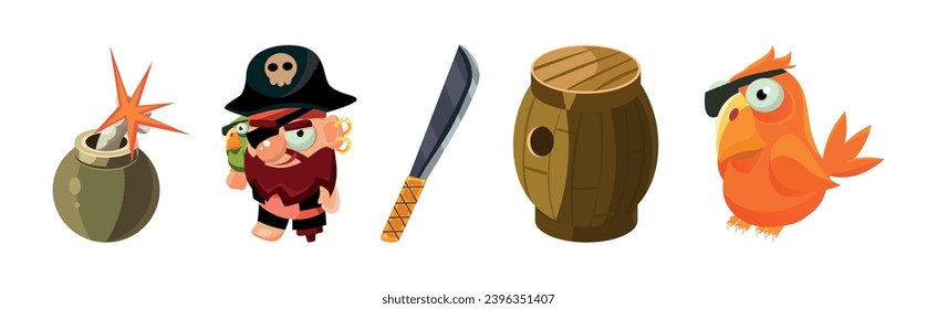 Pirate Adventure Game Icon and Element Vector Set