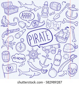 Pirate Adventures Doodle Sketch Vector Art Notebook