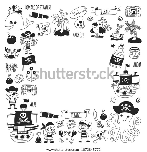 Pirate Adventures Vector Icons Kids Party Stock Vector Royalty Free 1073845772