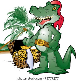 Pirate Alligator With Treasure