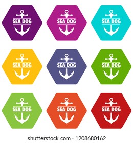Pirate anchor icons 9 set coloful isolated on white for web