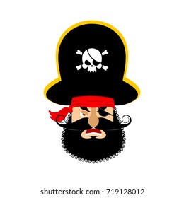 Pirate angry emoji head. Buccaneer aggressive avatar. Vector illustration

