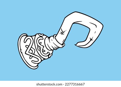 Pirate arm hook. Retro captain hook. Vector illustration isolated in blue background