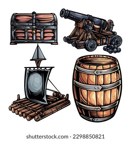 PIRATE ASSETS WITH BAZOOKS, TREASURE CHARTS AND SHIP