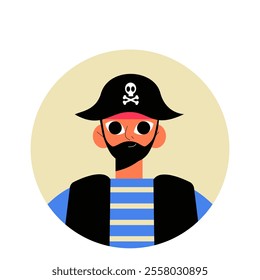 Pirate Avatar In Flat Vector Illustration Symbolizing Adventure And Nautical Themes, Isolated On White Background