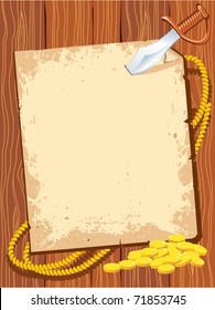 Pirate background paper with knife and gold money for text.Vector