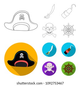 Pirate, bandit, cap, hook .Pirates set collection icons in outline,flat style vector symbol stock illustration web.